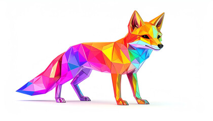 Poster - A vibrant, geometric fox sculpture featuring an array of colors, showcasing a modern, artistic design