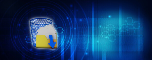 Poster - 3d rendering folder with documents in recycle bin