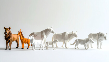 Poster - A collection of geometric animal figurines in various colors, showcasing a modern and artistic representation of wildlife