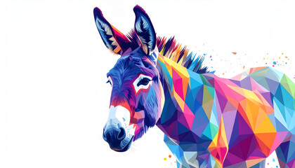 Poster - Colorful geometric illustration of a donkey with vibrant hues, showcasing an abstract artistic style