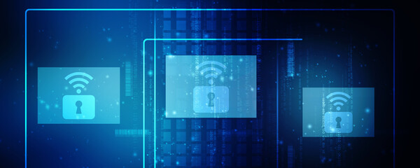 Poster - 2d illustration WIFI symbol protection lock