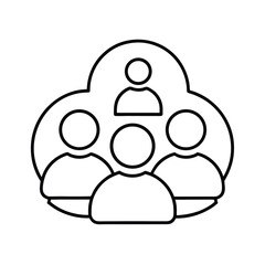 Poster - Group of people represented in line art within a cloud shape symbolizing teamwork and collaboration