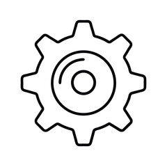 Poster - Simple black and white line art icon illustrating settings cogwheel and industrial gear