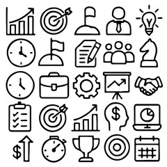 Poster - Black vector silhouette set of business, finance, travel, hotel, car, camera, and food web icons