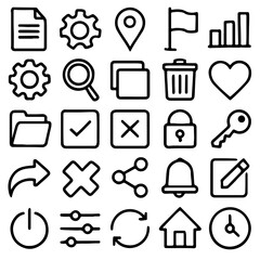 Poster - This vector set of black web and business icons offers essential symbols for internet communication and website design, including mail, phone, camera, and money illustrations
