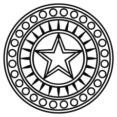 Poster - Circular Star Motif with Geometric Border: Detailed Black and White Line Art Illustration Ideal for Design Elements and Decorative Use                