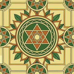 Poster - Abstract floral geometric seamless vector pattern with star and circle mosaic elements