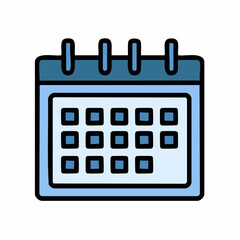 Poster - Illustrated calendar icon design with a flat style and a blue color palette on white