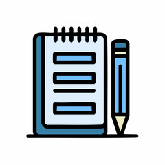 Poster - Illustration of a notebook and pencil in a flat design style with bold outlines