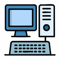 Poster - Simple vector illustration of a desktop computer with monitor, keyboard, and CPU tower.
