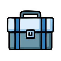Poster - Vector illustration of a briefcase with blue accents and a black outline on white background