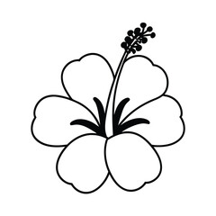 Poster - Elegant Hibiscus Flower Line Art: A Minimalist Black and White Illustration of a Tropical Blossom with Detailed Stamen, Perfect for Graphic Design Projects.