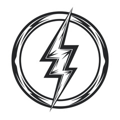 Poster - Vector Illustration: Detailed Lightning Bolt within Circle - Black and White Graphic Symbol for Energy, Speed, and Power. Tattoo design.              