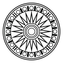 Poster - Stylized Sunburst Emblem: Circular Graphic with Radial Spikes and Ornamental Border, Suitable for Decoration or Logo Design                           