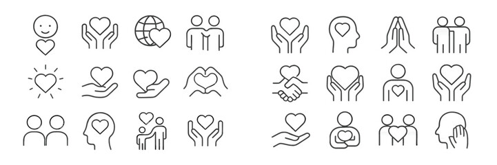 Poster - Symbols of love and connection featuring diverse designs illustrating unity and compassion among individuals