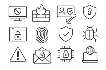 Poster - Security icons representing digital software, protection measures, and cyber threats in modern technology landscape