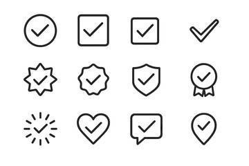 Poster - Collection of checkmark symbols including various shapes and styles on a minimalist background for design purposes