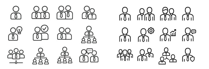 Poster - Various icons depicting teamwork, communication, and leadership in a corporate setting showcasing different professional scenarios