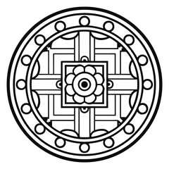 Poster - Detailed Round Mandala Design: Intricate Geometric Floral Pattern, Black and White Vector Illustration for Coloring or Design Element (Circle, Square, Flower)