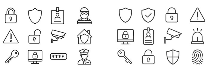 Poster - Collection of security icons representing various aspects of safety and surveillance systems in a modern design