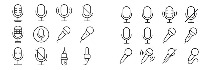 Poster - Collection of various microphone icons showcasing different styles and features in a minimalistic design