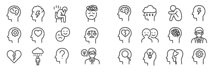 Poster - Exploring various mental health symbols and emotions in minimalistic line drawings showcasing psychological themes