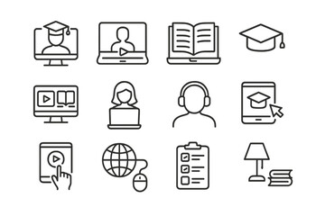 Poster - Educational technology icons representing online learning and virtual classrooms in a modern digital environment