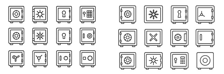 Poster - Collection of outline designs of various safes showcasing different types and security features in a minimalist style