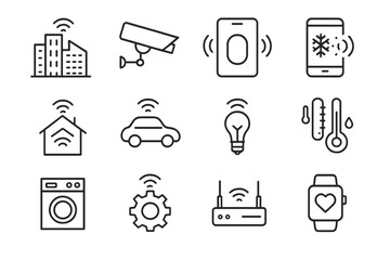 Aufkleber - Smart technology icons depicting connected devices for a modern urban lifestyle in a digital environment