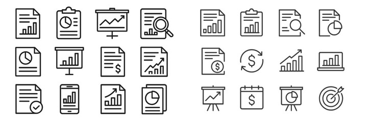 Aufkleber - Collection of business and finance icons depicting charts, reports, and analytics in a minimalistic style