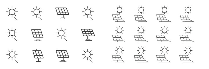 Poster - Images of solar panels and sun icons arranged in a grid pattern, showcasing renewable energy concepts and clean technology