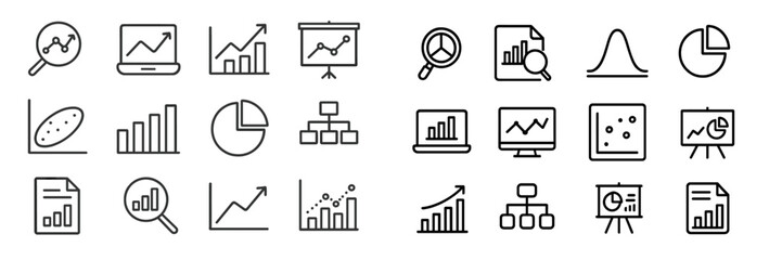 Aufkleber - Collection of vector icons representing graphs, charts, and data analysis tools in a clean and minimal style