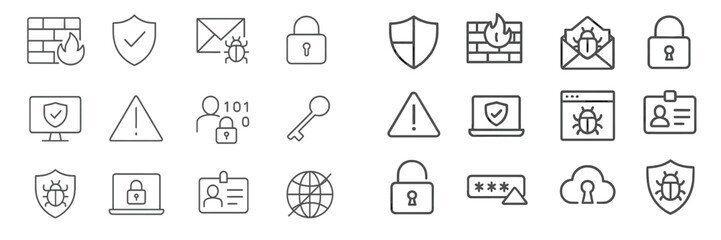Poster - Collection of cybersecurity icons showcasing various protection and safety concepts for digital environments