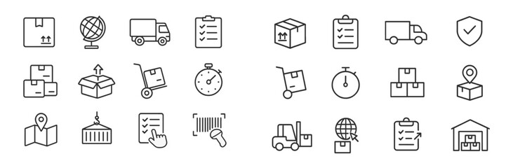 Poster - Logistics icons illustrating transportation, tracking, and inventory management in a modern distribution system