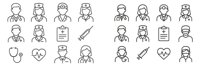 Aufkleber - Health care professionals and medical symbols illustrated in a simple line art style for educational purposes