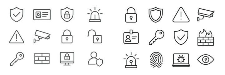 Poster - Collection of security icons representing various aspects of safety measures and data protection practices