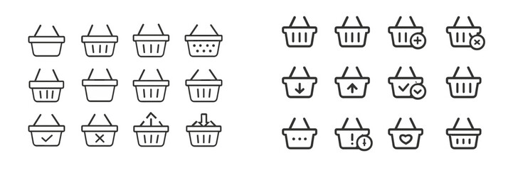 Poster - Minimalist shopping basket icons designed for e-commerce applications to enhance user experience while browsing products online