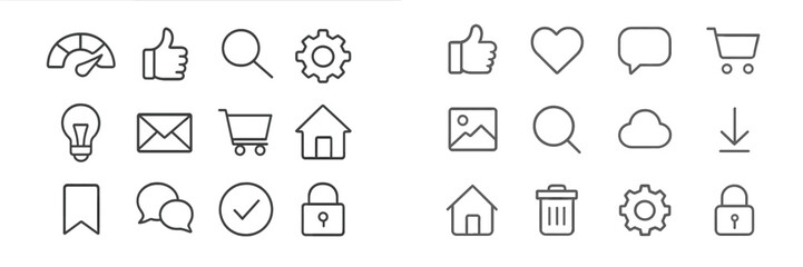 Poster - Collection of various simple icons representing common activities and functions in modern digital applications and interfaces