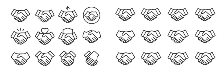 Leinwandbilder - Various handshake icons representing agreement, partnership, and cooperation in diverse styles and designs