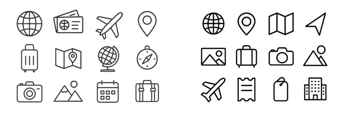 Poster - Variations of travel-related icons showcasing exploration and adventure elements in a minimalist design