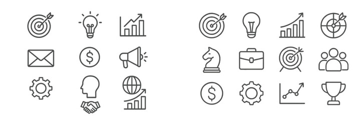 Aufkleber - Business icons showcasing strategies and analytics in a minimalistic style for professional environments