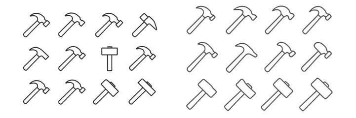 Aufkleber - Variety of hammers arranged in a grid, showcasing different styles and shapes for construction and craftsmanship purposes