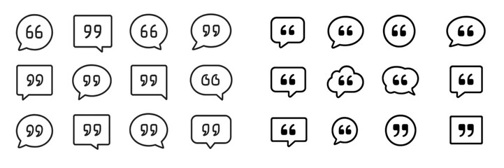 Poster - Collection of various speech bubble icons featuring quotation marks in minimalistic design for creative use