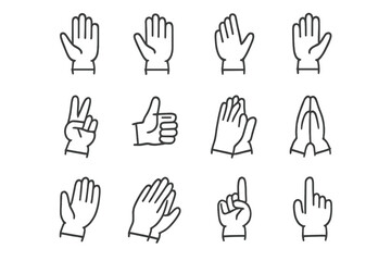 Poster - Different hand gestures illustrated in a simple black and white design showcasing various meanings and expressions