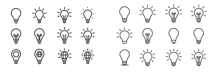 Aufkleber - Collection of various light bulb icons in simple line art style showcasing creativity and design elements