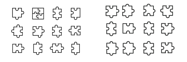 Poster - Various puzzle piece shapes arranged in two groups for creative design or educational purposes