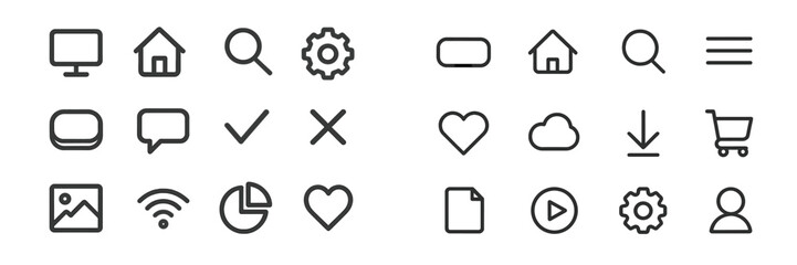 Poster - Collection of minimalist icons representing various digital activities and functions in modern technology