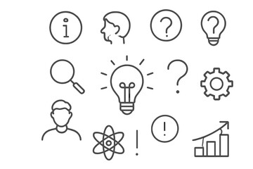 Poster - Illustrative icons representing research, innovation, and idea generation in a creative workspace