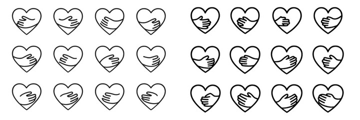 Aufkleber - Unique collection of hand illustrations in heart shapes showcasing gestures of love, care, and connection