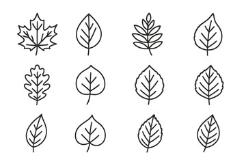 Aufkleber - Various leaf outlines displayed in a grid pattern showcasing different shapes and sizes